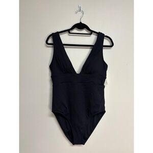 New Women's Quince Black‎ Italian Plunge One-Piece Swimsuit, Women's Size XL